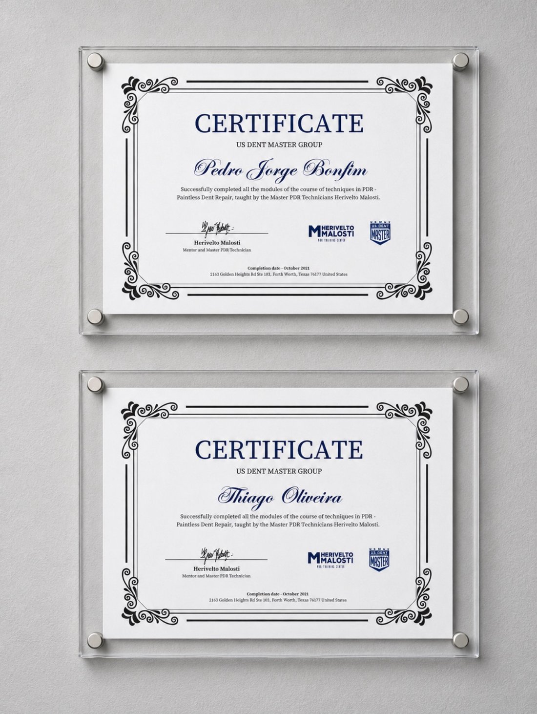 US Dent Master Group PDR certifications for Precision Auto Hail Repair technicians